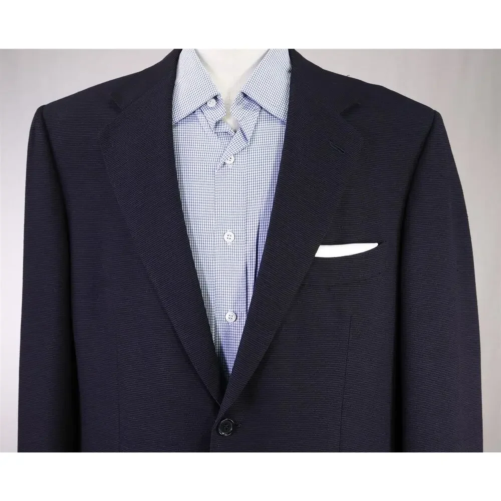Luciano Barbera Navy Blue Knit Woven Wool 2-Btn Sportcoat Blazer 44L